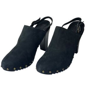 Kenneth Cole Reaction Womens 9.5M Look Away‎ Studded Black Leather Heels Clogs